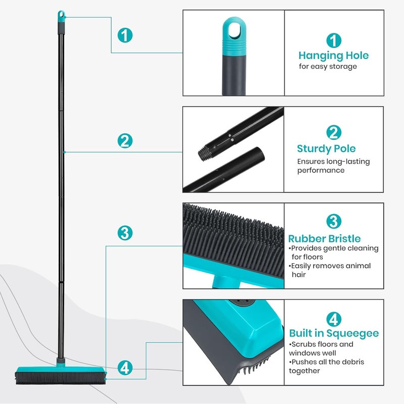MAVRIZ Pet Hair Removal Broom Carpet Rake Rubber Broom with Squeegee Rug Rake to Fluff Carpet - Image 4